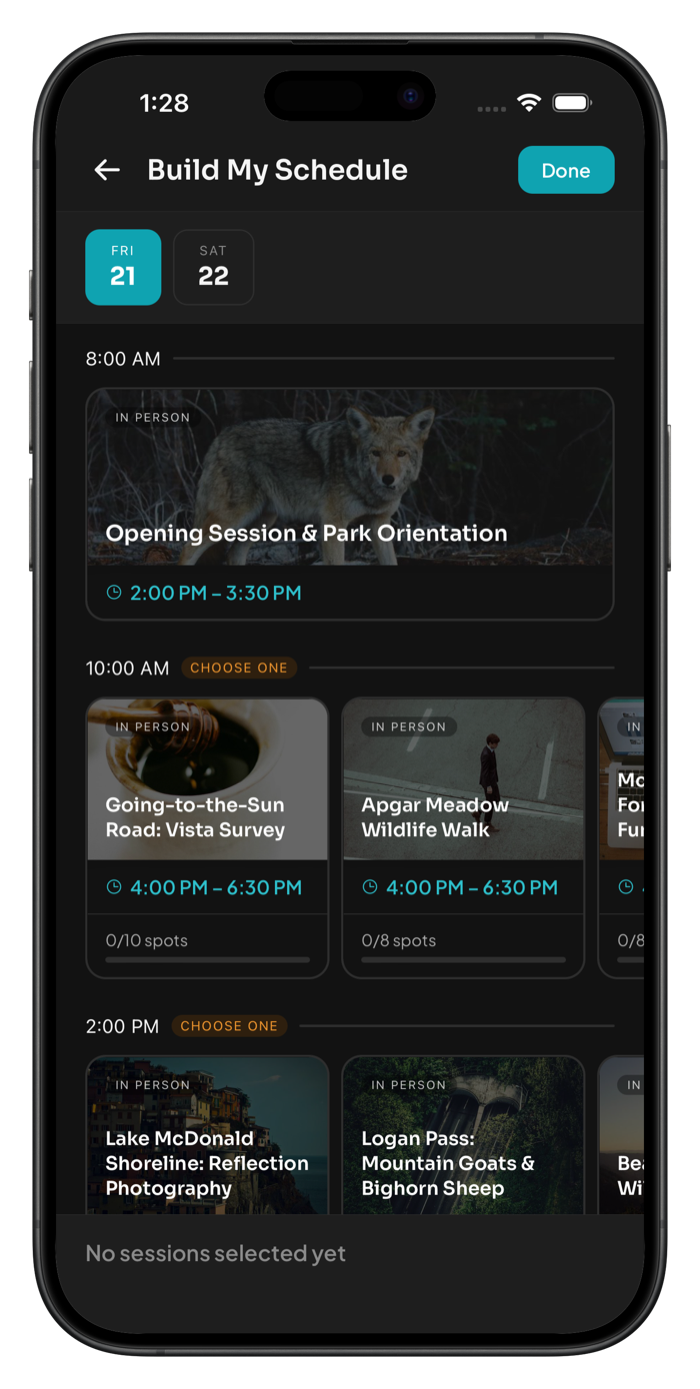 Build My Schedule — session picker