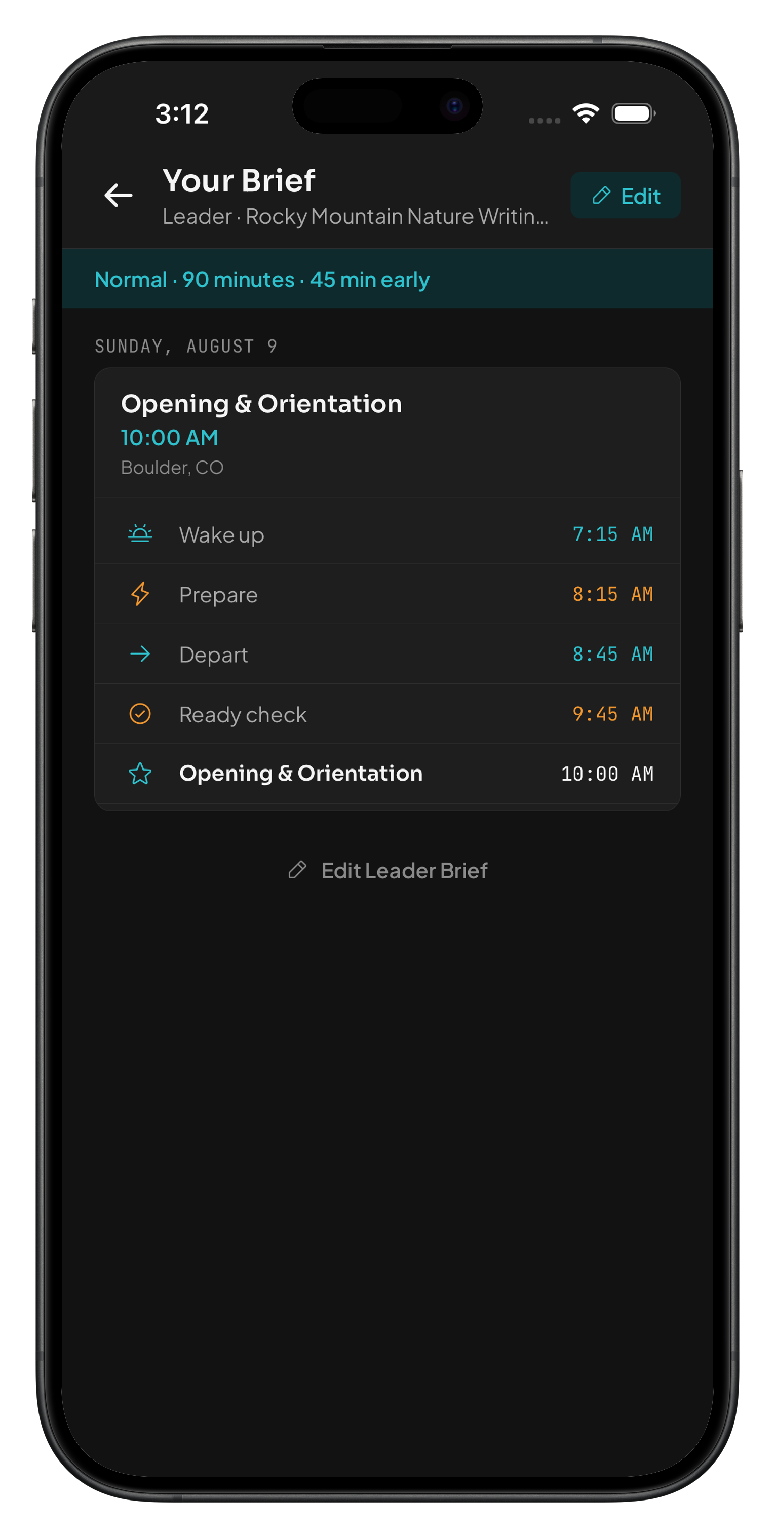 Leader Brief — computed readiness timeline