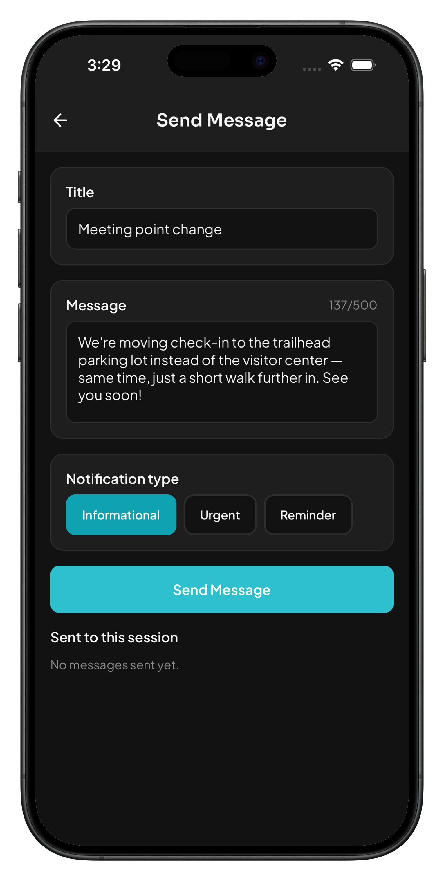 Send Message — leader messaging a session's participants