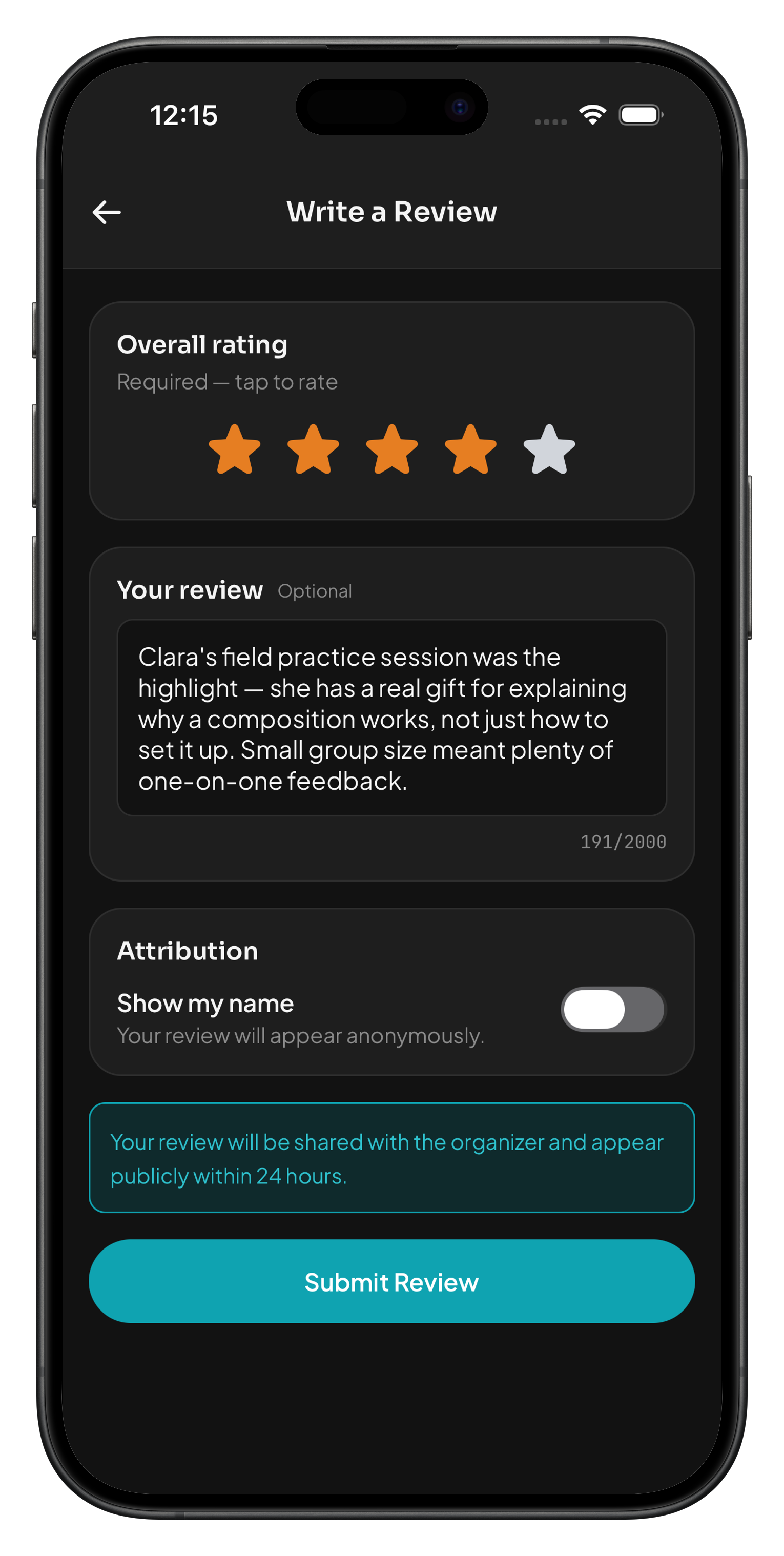 Leaving a review after attending