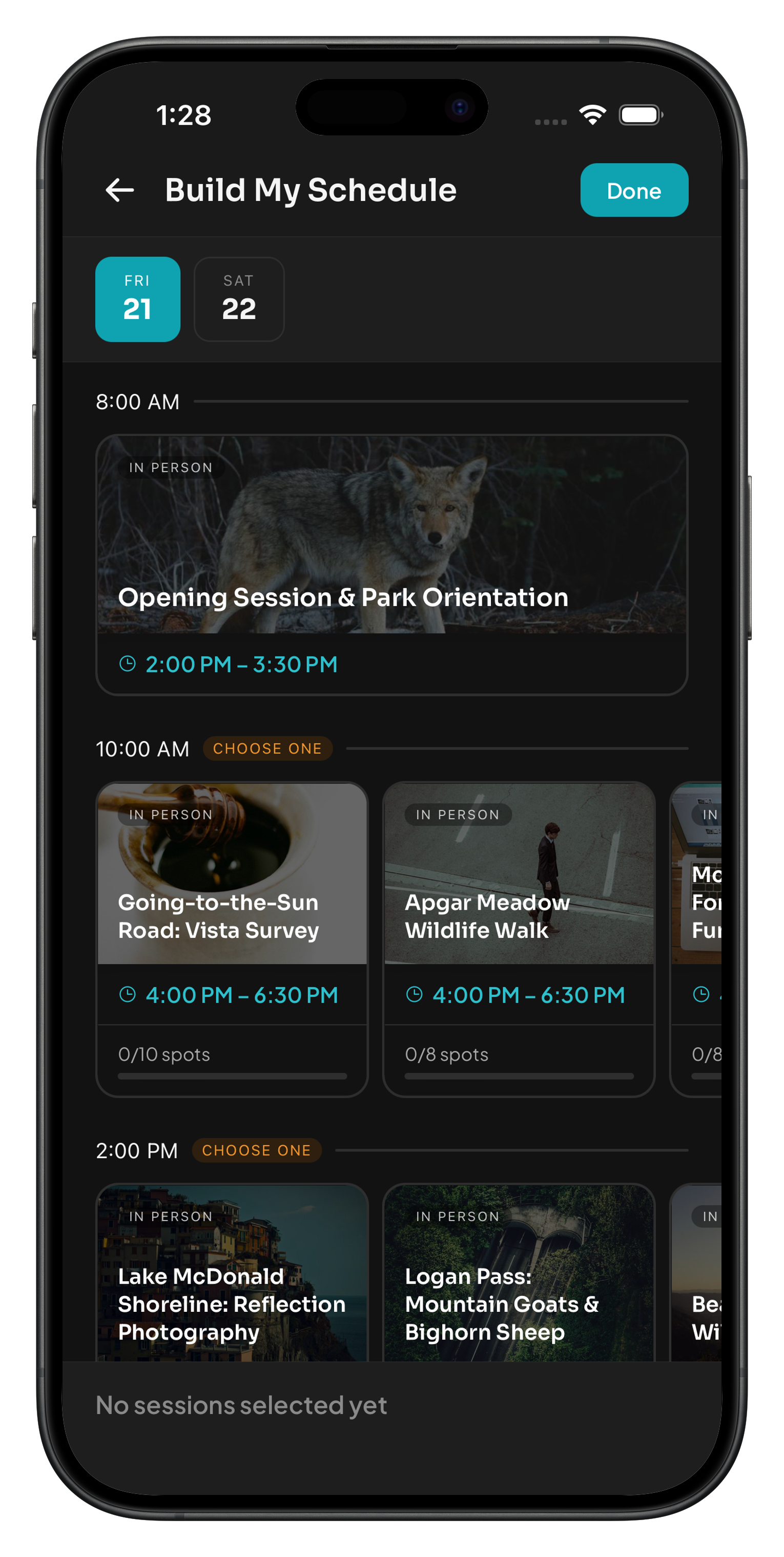 Build My Schedule — picking sessions across tracks